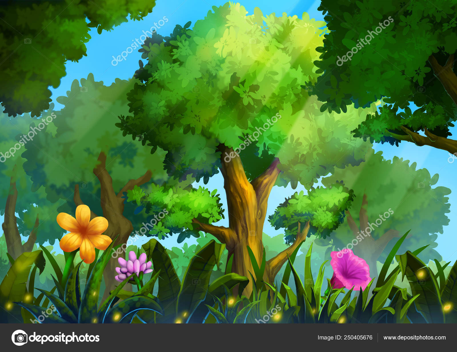 Floresta Verde Com Grama Profunda Flores Mágicas Cena Estilo Dos — Foto ©  NextMars #250405676, image size:1600x1231