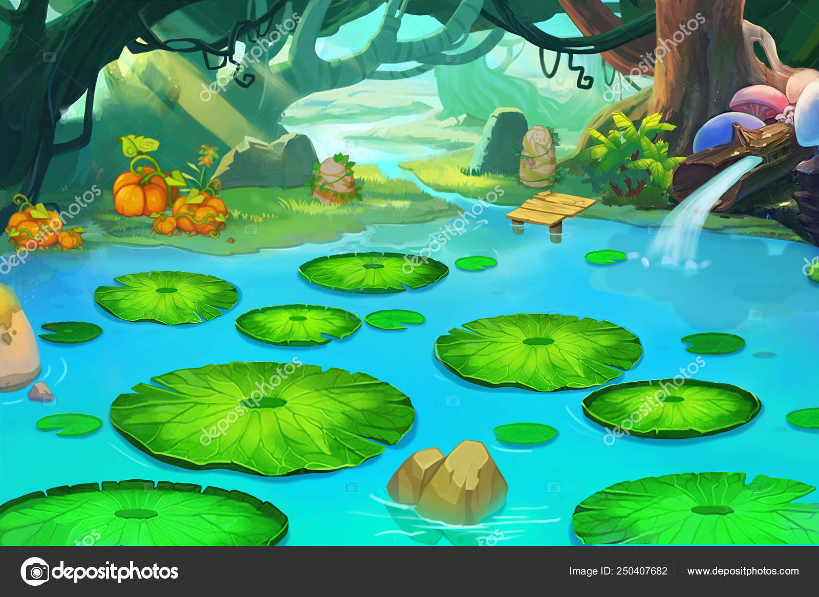 Sleeping Pond Forgotten Forest Realistic Fantastic Cartoon Style Scene  Wallpaper Stock Photo by ©NextMars 250407682