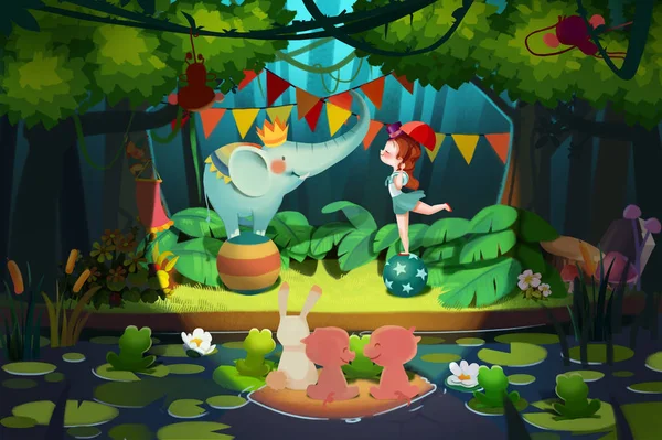 Forest Show Realistic Fantastic Cartoon Style Scene Wallpaper Background Design — Stock Photo, Image