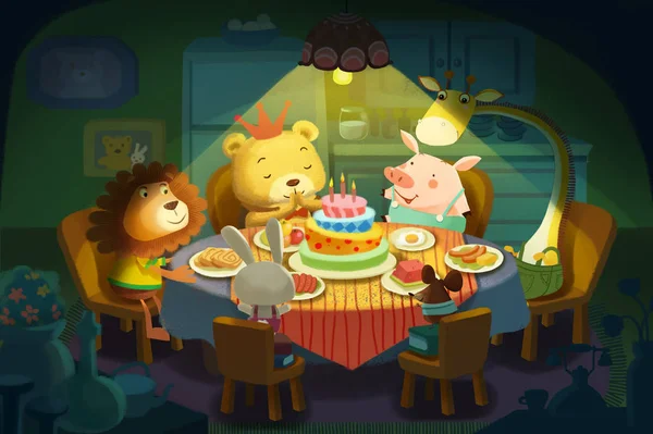 Illustration Happy Birthday Ist Bärengeburtstag Alle Tierfreunde Kommen Und Wünschen — Stockfoto