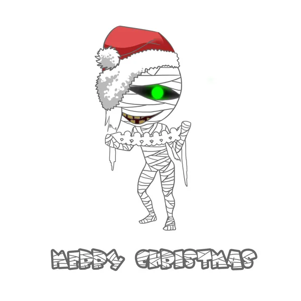 Ilustración Personaje Aislado Momia Desea Feliz Navidad Diseño Fantástico Realista —  Fotos de Stock
