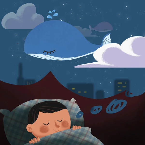 Kid Sweet Dream Realistic Fantastic Cartoon Style Wallpaper Scene Background — Stock Photo, Image