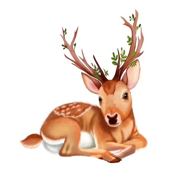 Mysterious Deer Realistic Fantastic Cartoon Style Wallpaper Illustration — Stock Photo, Image