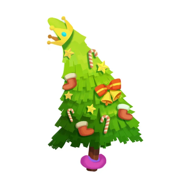 The Christmas Tree wishes You Merry Christmas! Realistic Fantastic Cartoon Style Character, Holiday Card Design. Illustration