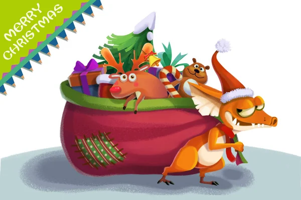 Blízký Pohled Zvířata Vánočním Sáčku Ilustrace — Stock fotografie