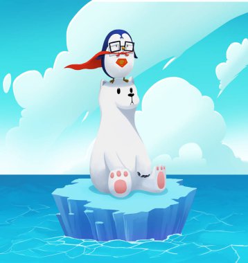 kutup ayısı ve penguen illüstrasyon yakın görünümü