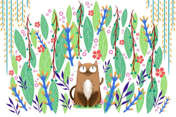 Zblízka Pohled Kočku Lesa Ilustrace — Stock fotografie