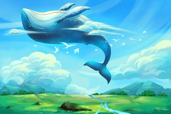 青いクジラのイラストのクローズアップビュー — ストック写真