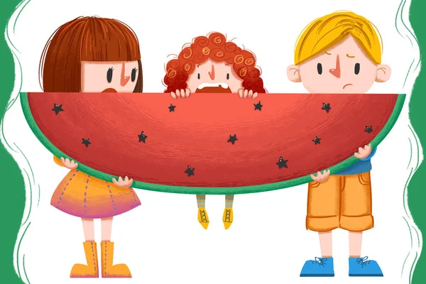 Close View Family Watermelon Piece Illustration — Stock Photo, Image