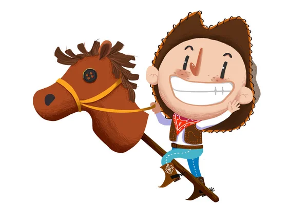 Close View Happy Kid Toy Horse Illustration — Stock Photo, Image