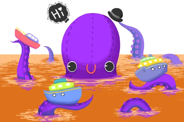 Zavřít Pohled Barevnou Chobotnici Ilustrace — Stock fotografie