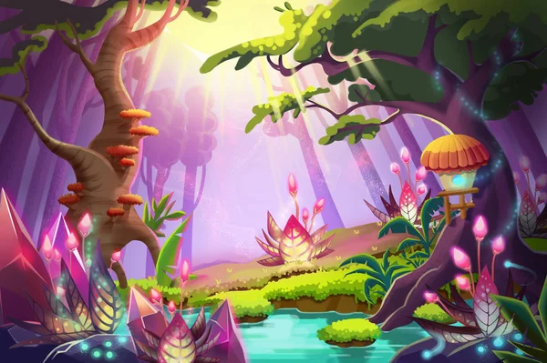 Unreal Magic Forest Illustration Som Bakgrund — Stockfoto