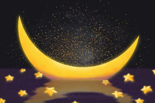 Close View Magical Moon Stars Illustration — Stock Photo, Image