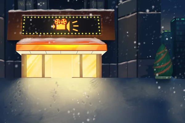 close up view of outside cinema illustration