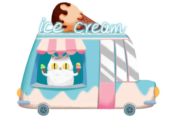 Close View Ice Cream Truck Illustration — Stock Photo, Image