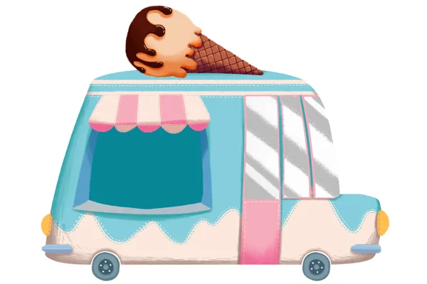 冰淇淋卡车插图特写视图 — 图库照片