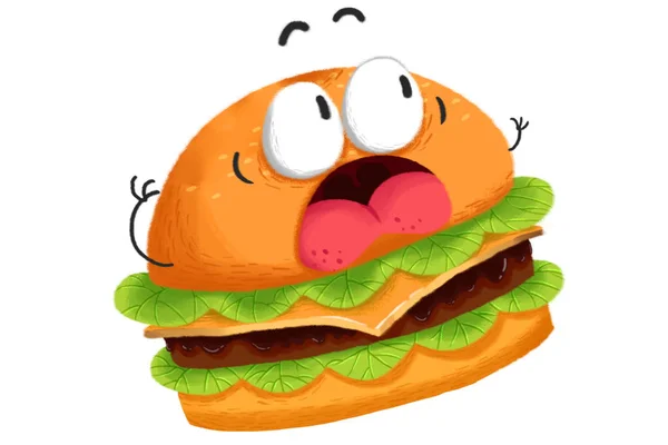 Närbild Burger Panic Illustration — Stockfoto