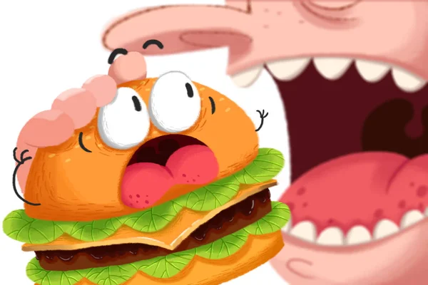 Blisko Widok Człowiek Jedzenie Burger Ilustracja — Zdjęcie stockowe