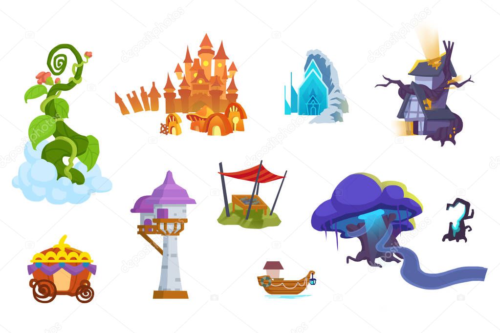 Fairy Tale Objects Illustrations isolated on White Background. Realistic Fantastic Cartoon Style Artwork Scene, Wallpaper, Story Background, Card Design