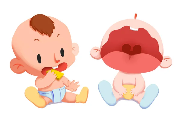 Bayi Kembar Adegan Gaya Kartun Fantastik Realistik Adegan Kerja Ulang — Stok Foto