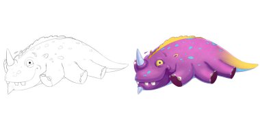 Uyuyan Dinozor Yaratığı. Boyama Kitabı, Anahat Kroki, Beyaz Arka Plan izole Animal Monster Maskot Karakter Tasarımı