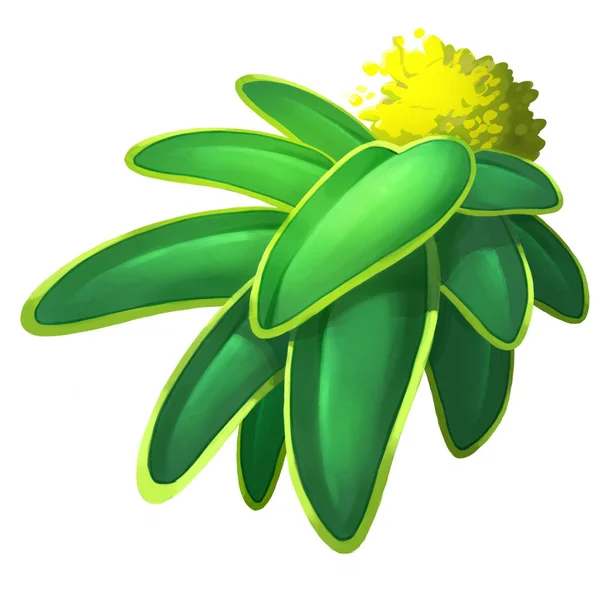 Vista Cerca Flor Amarilla Con Ilustración Hojas Verdes — Foto de Stock