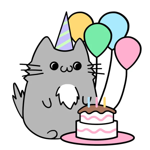 Close View Cat Celebrating Birthday Illustration — Stock Photo, Image