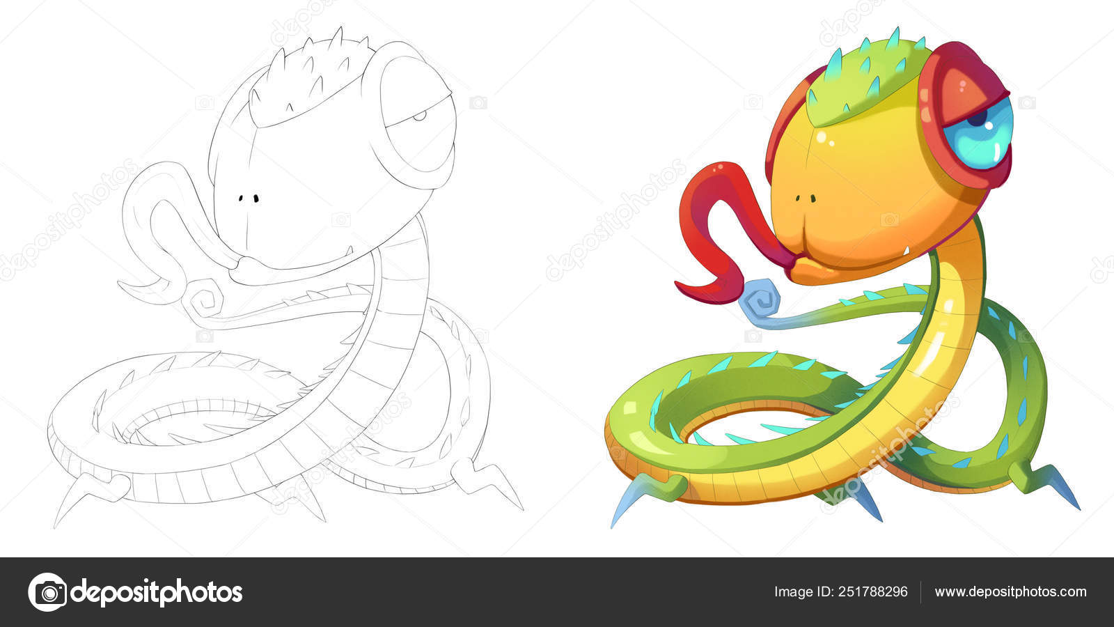 Download Big Eye Baby Head Snake Dragon Creature Coloring Book Outline Stock Photo Image By C Nextmars 251788296