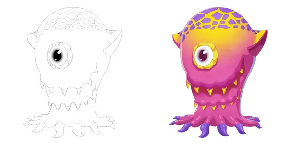 Ojo Pulpo Criatura Libro Para Colorear Bosquejo Monster Mascot Character —  Fotos de Stock