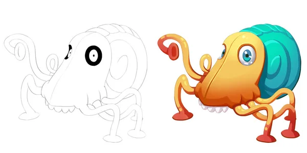 Kever Octopus Gezicht Slak Schepsel Kleurboek Schetsen Schets Monster Mascotte — Stockfoto