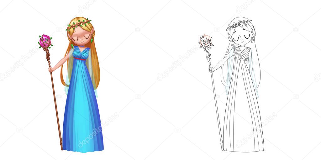 Athena, Greek Princess and Wreath Goddess. Coloring Book, Outline Sketch, Character Design isolated on White Background