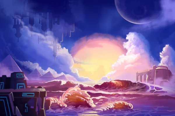 Планета Прибульців Video Game Digital Artwork Концептуальна Ілюстрація Реалістичний Мультиплікаційний — стокове фото