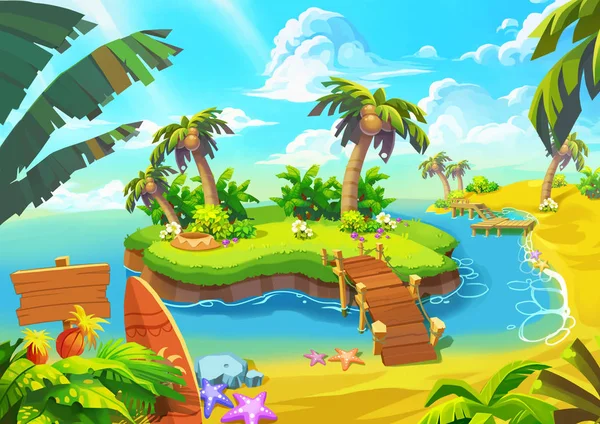 Happy Tropical Sand Beach Coast Videojuego Digital Carátula Ilustración Concepto — Foto de Stock