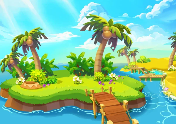 Šťastné Pobřeží Tropických Písečných Pláží Video Hra Digital Grafika Koncepce — Stock fotografie