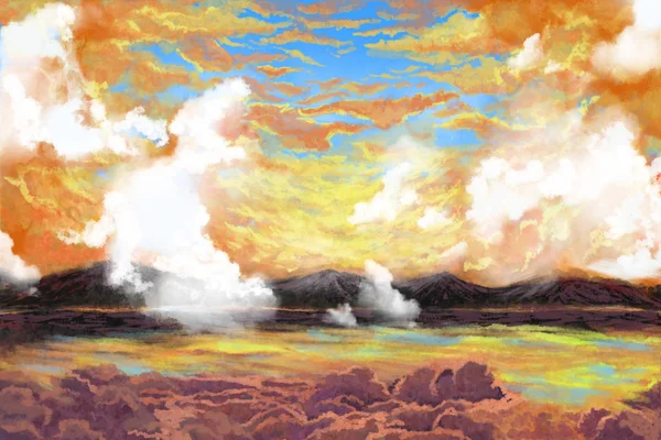 Хмарна Озера Акварель Стиль Мистецтва — стокове фото