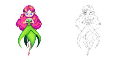 Morning Glory Flower Fairy, Butterfly Princess. Coloring Book, Outline Sketch, Human Character Design isolated on White Background  clipart