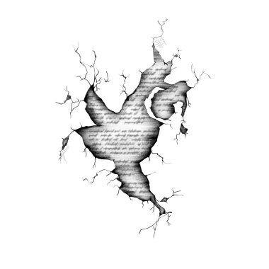  Broken Wall with Texts. Sketch Artwork, Creative Idea, Innovative art, Concept Illustration, Tattoo Design.