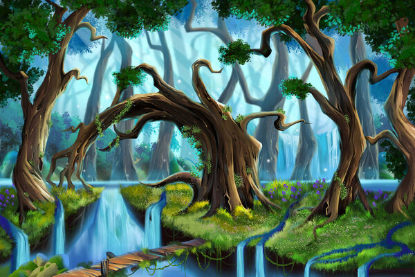 Water Forest. Video Games Digital CG Artwork, Concept Illustration, Realistic Cartoon Style Background