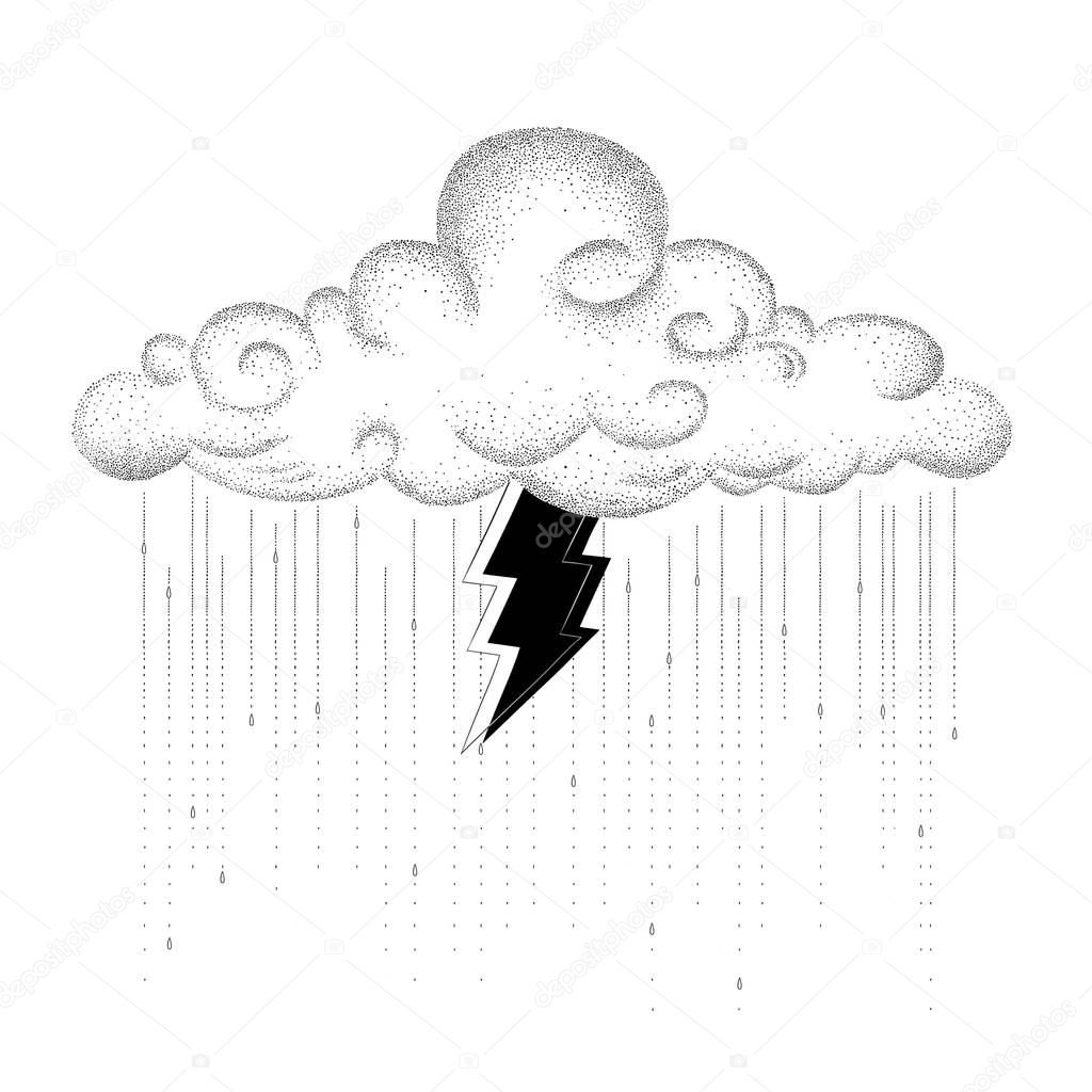 Cloud, Rain and Lightning. Sketch Artwork, Creative Idea, Innovative art, Concept Illustration, Tattoo Design