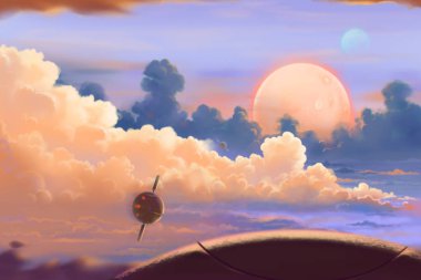 Fantastik ve Egzotik Allen Gezegenler Çevre: Havada Up. Video Oyunları Dijital Cg Artwork, Konsept İllüstrasyon, Gerçekçi Karikatür Tarzı Arka Plan