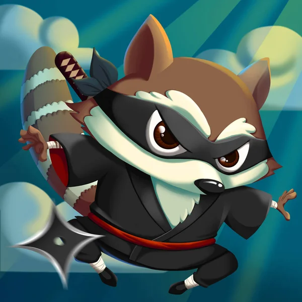 Ninja Kungfu Raccoon Video Spel Digital Konstverk Koncept Illustration Realistisk — Stockfoto