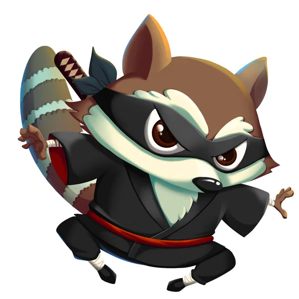 Ninja Kungfu Raccoon Isolado Fundo Branco Video Games Digital Obra — Fotografia de Stock