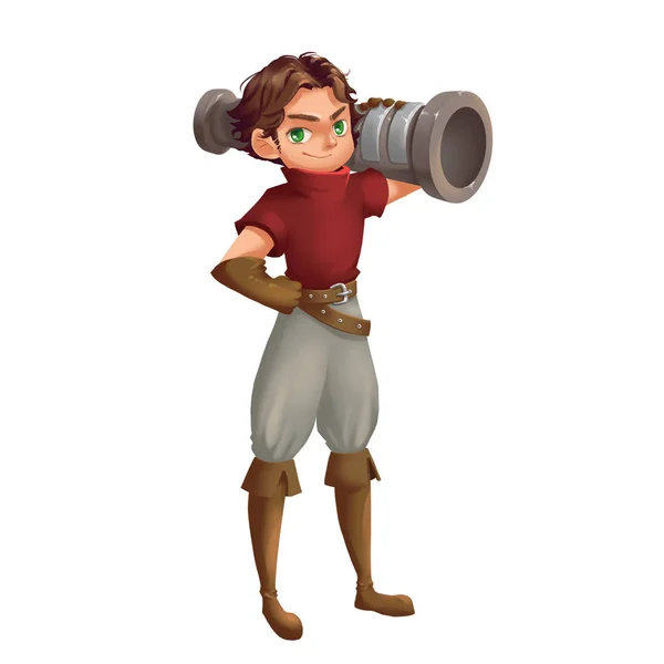 Cannon Boy Isolated White Background Video Game Digital Artwork Concept — Stock Photo, Image