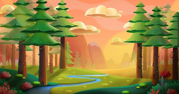 Peaceful Forest Video Games Digital Artwork Concept Illustration Realistic Cartoon — Stock Photo, Image