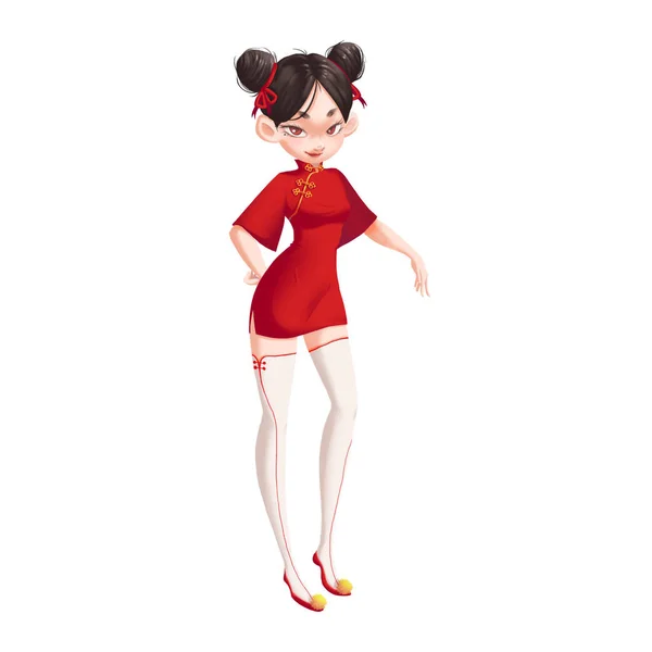 Kina Girl Med Traditionell Kinesisk Kostym Isolerad White Video Spelets — Stockfoto