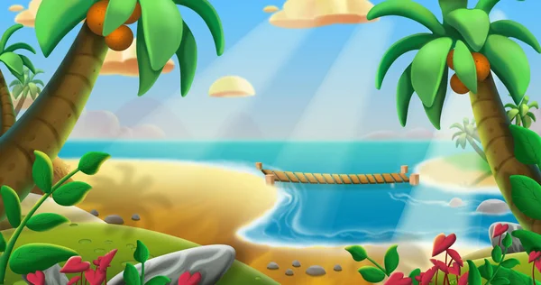 Pláž Kokosy Umělecká Hra Digital Grafika Koncepce Realistický Styl Pozadí — Stock fotografie
