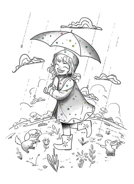 Menina Com Guarda Chuva Desenho Personagem Tatuagem Concept Line Art — Fotografia de Stock