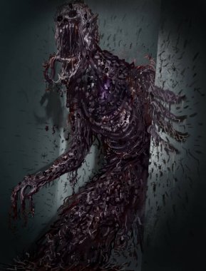 Korkunç Evil Monster, Korku Film, Video Oyunu Dijital Cg Artwork için Konsept Sanat. Kitap Kapağı. Gerçekçi İllüstrasyon. - İllüstrasyon