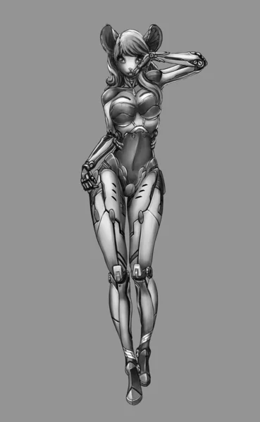Menina Steampunk Sexy Desenho Personagens Guerreiro Mulher Concept Line Art — Fotografia de Stock
