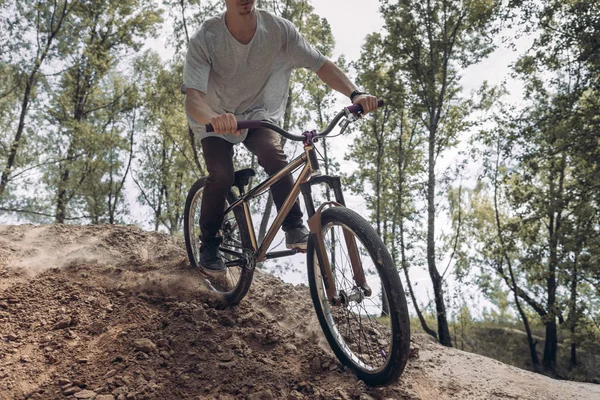 Imagem Cortada Piloto Bicicleta Montanha — Fotografia de Stock